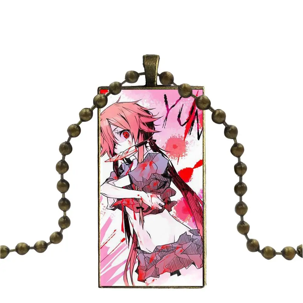 EJ Glaze For Men Women Mirai Nikki Gasai Yuno Glass Cabochon Jewelry Bronze Color With Long Pendant Choker Rectangle Necklace | Украшения и