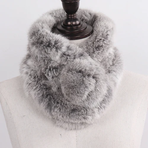 natural grey Новинка, женский шарф из натурального меха для русской зимы, женский теплый шарф из натурального кроличьего меха, вязаные пушистые Помпоны, шарфы из натурального меха - Цвет: natural grey