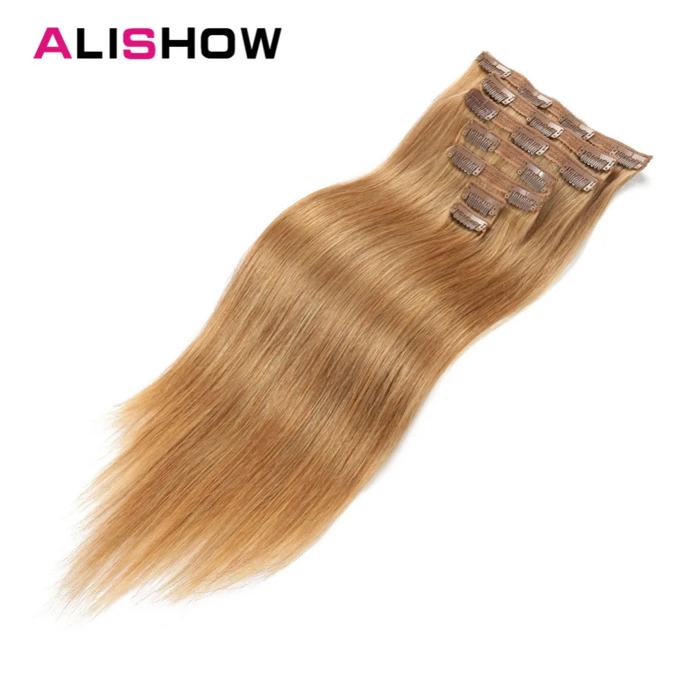 Alishow двойные вытянутые волосы на клипсах Remy, Пряди человеческих волос для наращивания, Прямые 7 шт./компл. 100g-120g природы волосы на заколках для наращивания, волосы для наращивания на всю голову