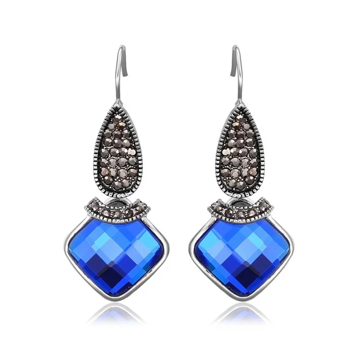 Кластер Черный Кристалл синий Стекло Висячие серьги для женщин девочек белый