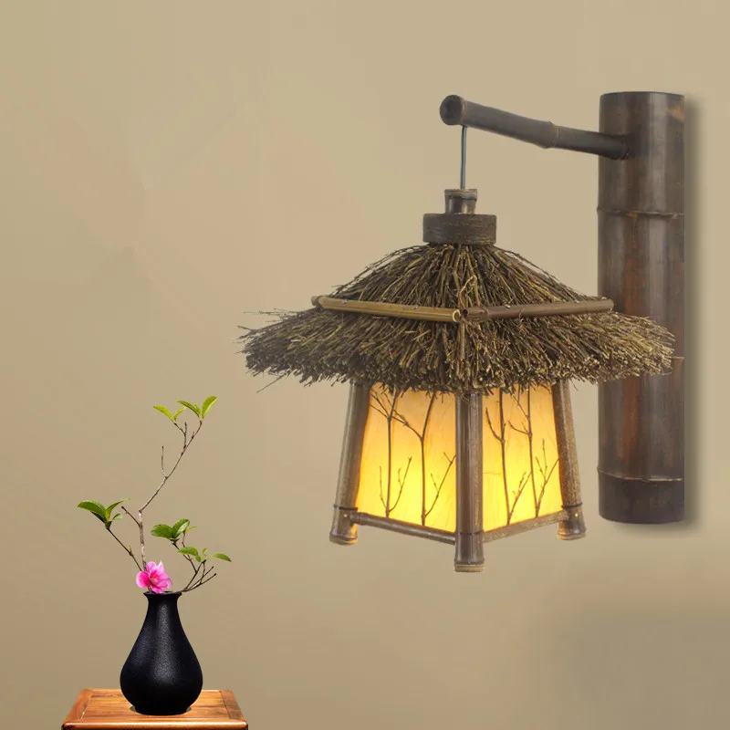 

Bamboo Arts Wall Lamps Vintage Style Antique Hallway Balcony Wall Light Cafe Bar Loft Lighting Indoor Outdoor Decoration