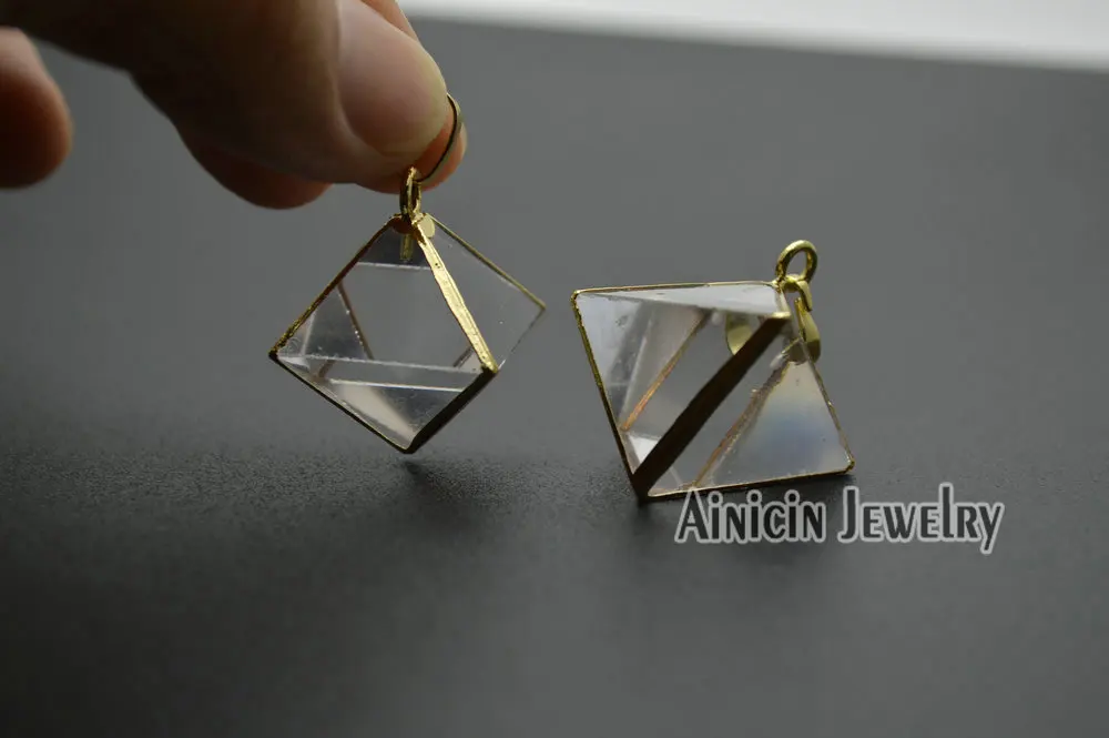 2 шт. золотое покрытие прозрачность рок кристалл Octahedron форма кулон 22x26 мм Модные