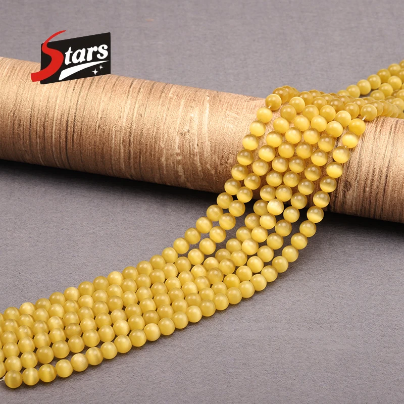 Одиночные бусины кошачий глаз 8 мм желтые круглые свободные камень для