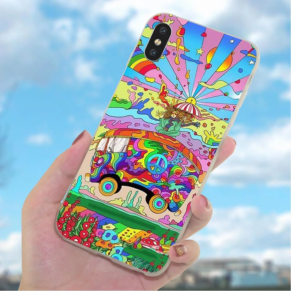 Мягкий ТПУ чехол для телефона iPhone X Hippie Psychedelic 6 6S XR Xs Max 8 Plus 7 5S 5 SE Shell 11 pro|Бамперы| |