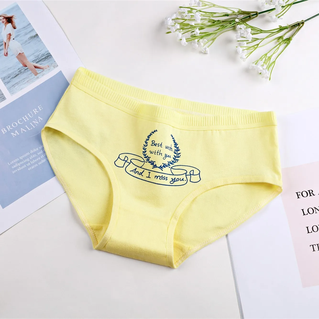 yellow Продукт, Мультяшные трусы для женщин, чистый хлопок, в талии, хлопок, треугольные трусы, полностью хлопковые трусы - Цвет: yellow