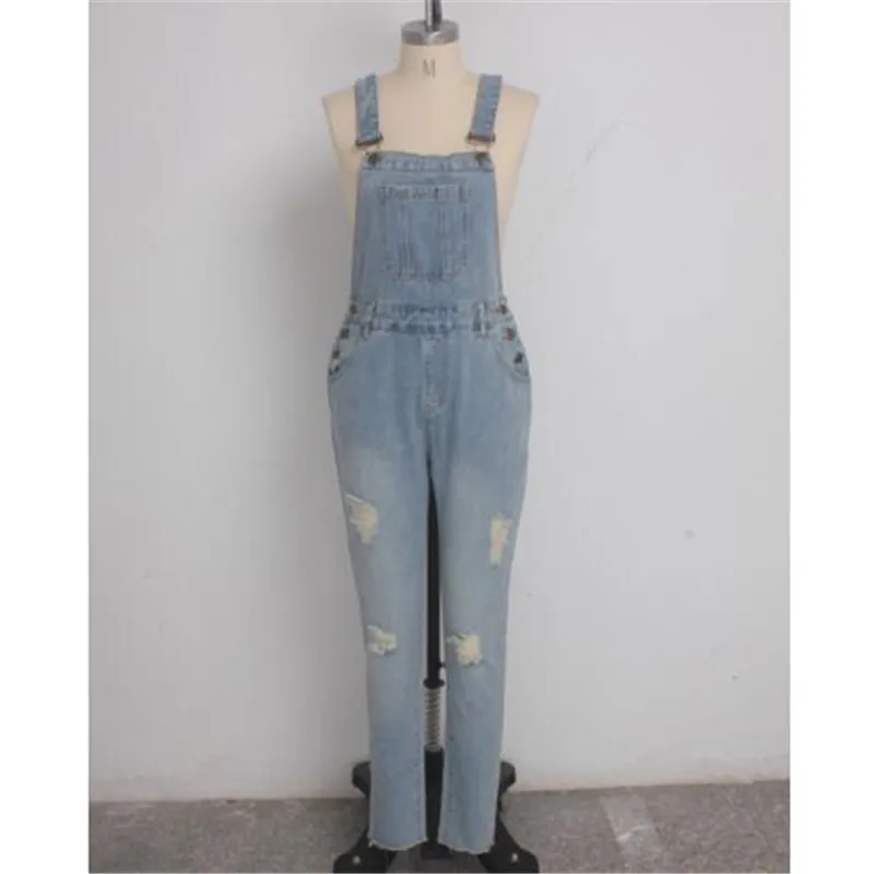 casual denim jumpsuit women long pants rompers bodysuit overalls ripped jeans strappy off shoulder boyfriend | Женская одежда