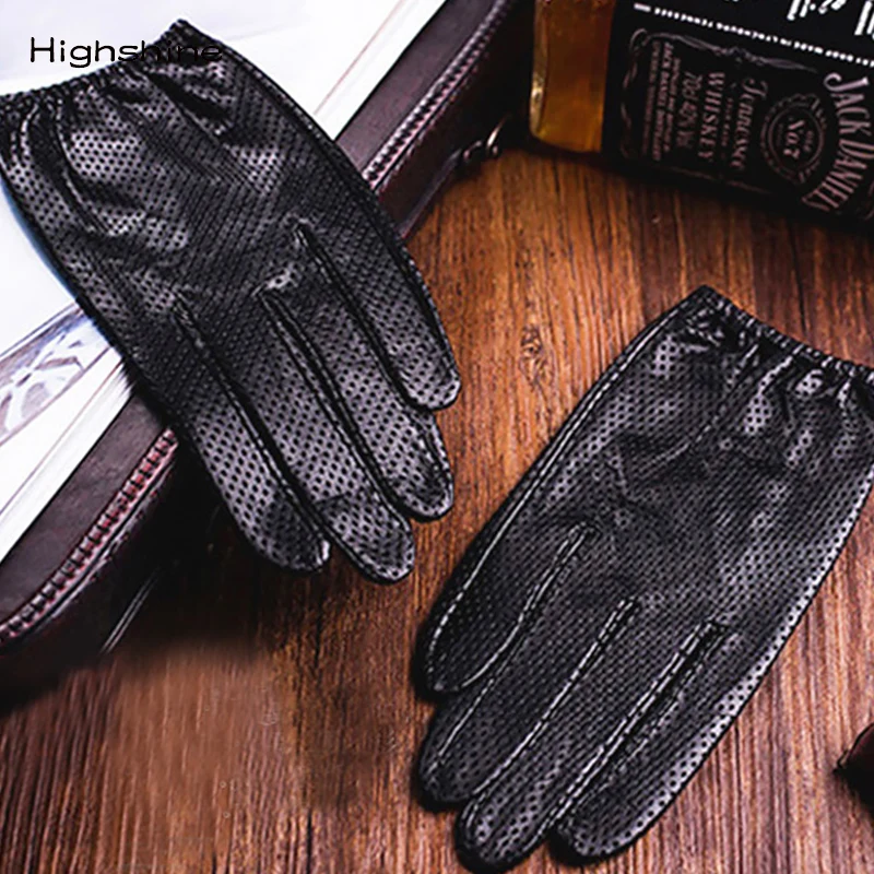 Фото HIGHSHINE перчатки из натуральной кожи мужские зимние с сенсорным экраном из овчины мужские перчатки дышащие сетчатые для вождения автомобиля ... №5