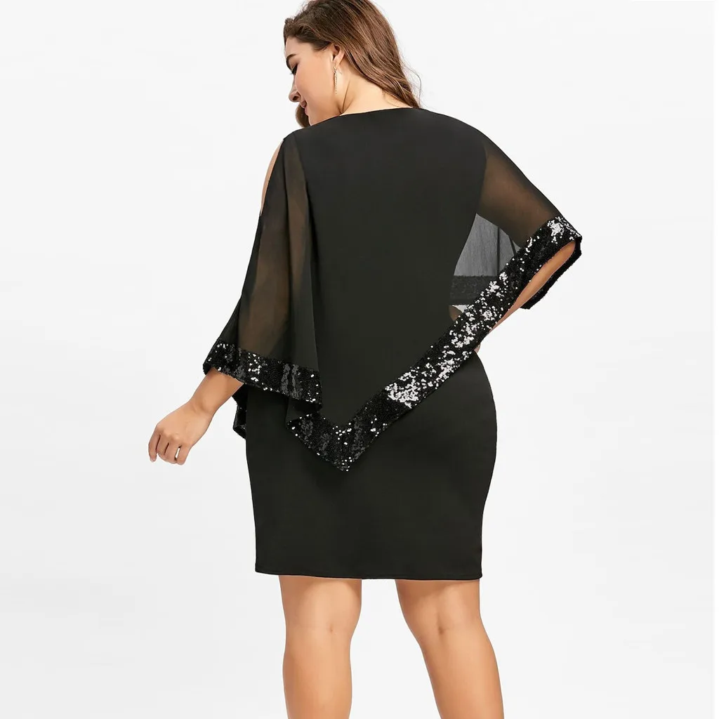 Летнее женское платье, плюс 5XL, большой размер, с открытыми плечами, асимметричное, шифоновое, без бретелек, с блестками, мини, вечерние платья, robe femme