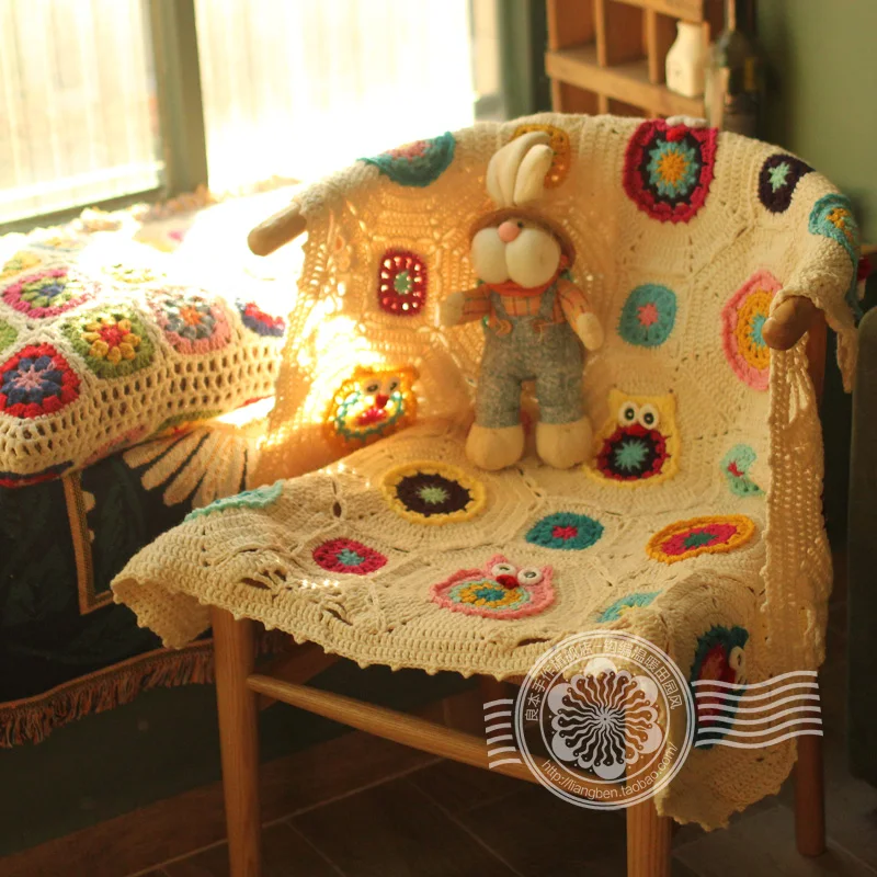 

hot sale white owl pattern DIY original Hand hooked fashion crochet blanket cushion felt pastoral style gift