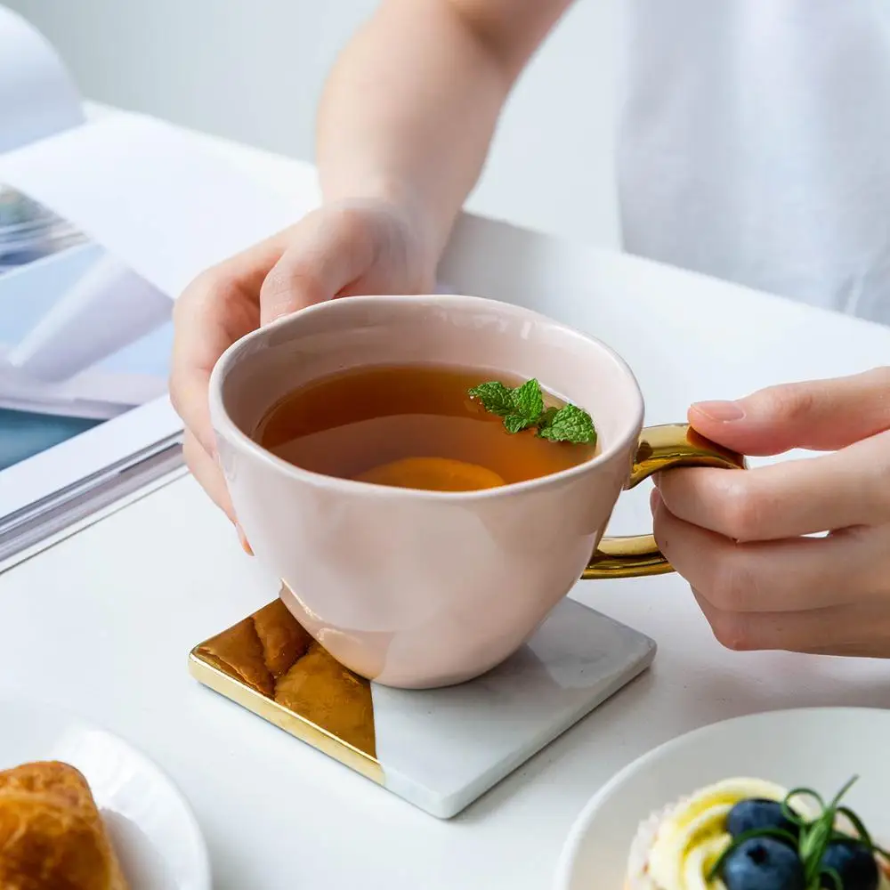 MDZF SWEETHOME Marble Ceramic Mug Gold Rim Coffee Milk Cup for Office and Home Perfect Gift for Family and Friend