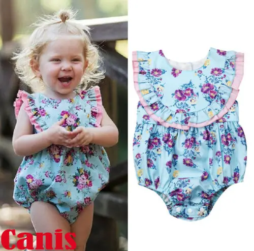 Летний комбинезон для новорожденных девочек с оборками и цветочным кружевом