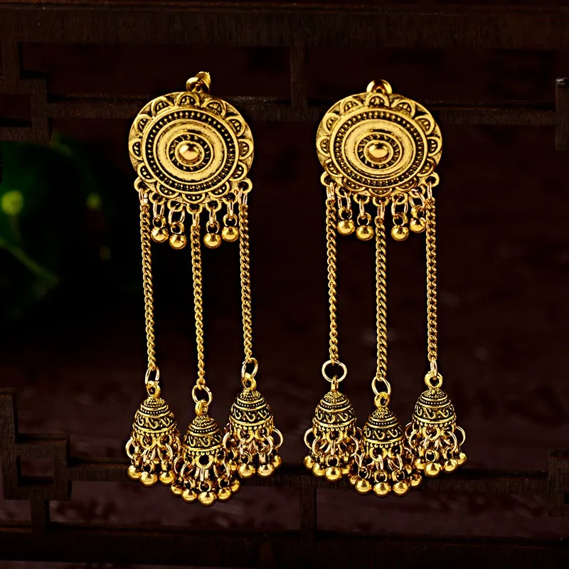 Женская Геометрическая длинная цепь из сплава Jhumka Богемские серьги подвески Boho
