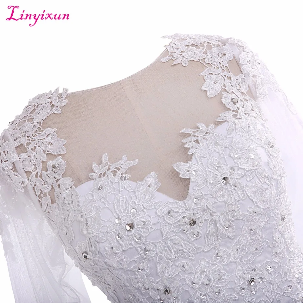 Linyixun/роскошное свадебное платье с длинным рукавом и кружевной аппликацией на