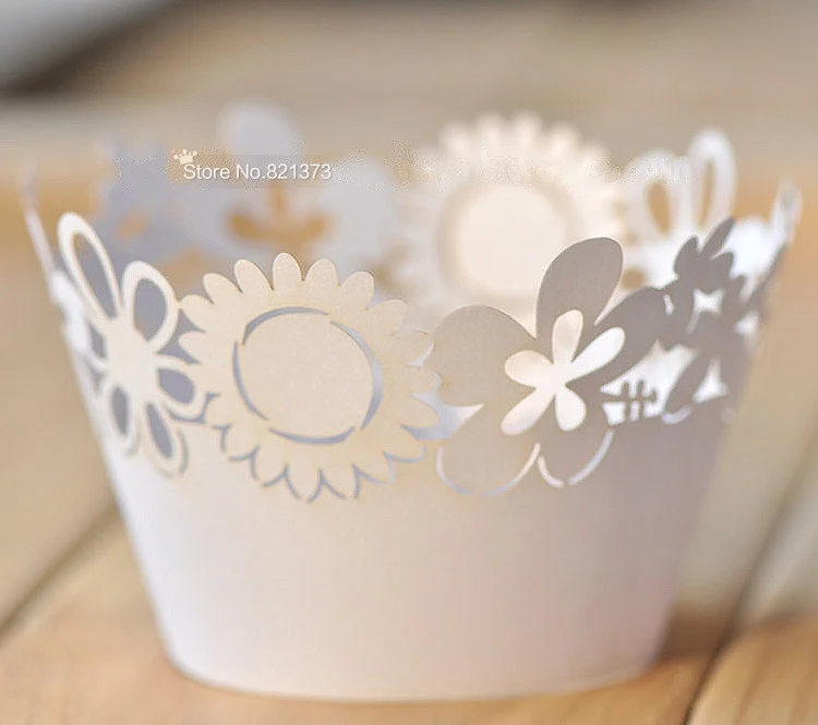 

Free Shipping white sunflower party decorations paper laser cut cupcake wrappers, fancy cupcakes cake cup wrapper muffin wraps