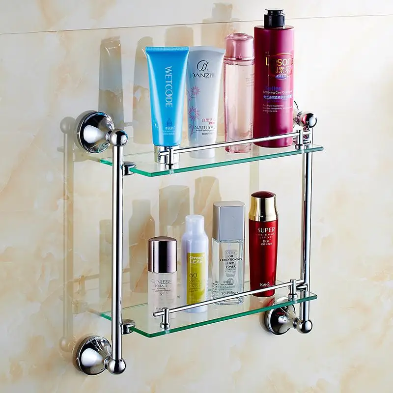 Двухуровневая антикварная стеклянная полка для ванной комнаты|glass bathroom shelves|bathroom