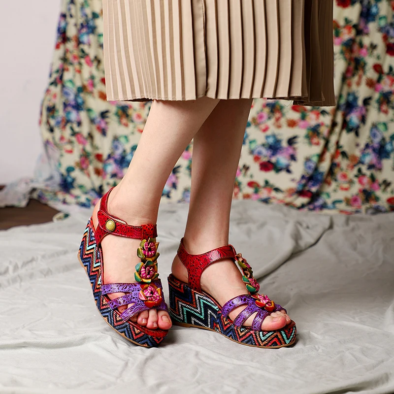 SONDR/красные босоножки на танкетке с цветочным узором chaussures femmes nouveau/2019 г. женские