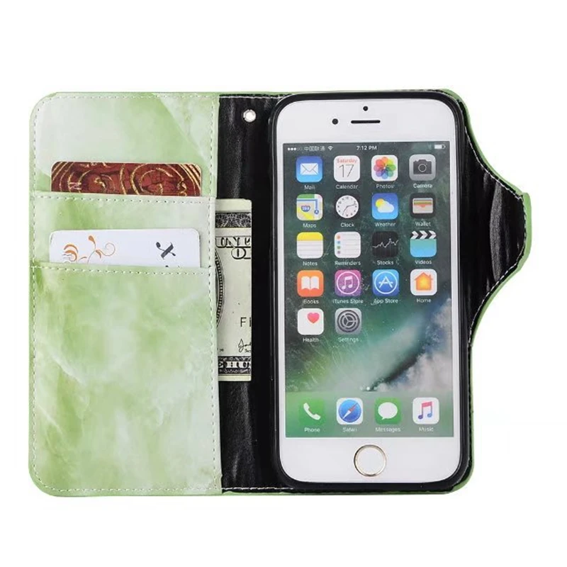 Модные Мрамор рок кожаный бумажник чехол для iPhone X 8 7 Plus 6 S Galaxy S8 карты ID слот