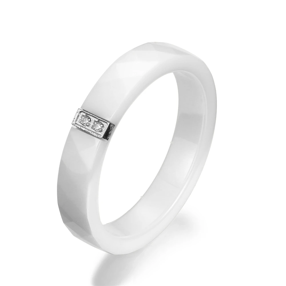 Женское керамическое кольцо с гранями черно белое фианитом украшение для