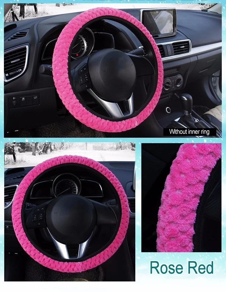 Rose red Жемчужный бархатный зимний автомобильный чехол на руль/Универсальный Мягкий Теплый Плюшевые покрывала для рулевого управления TD326 - Название цвета: Rose red