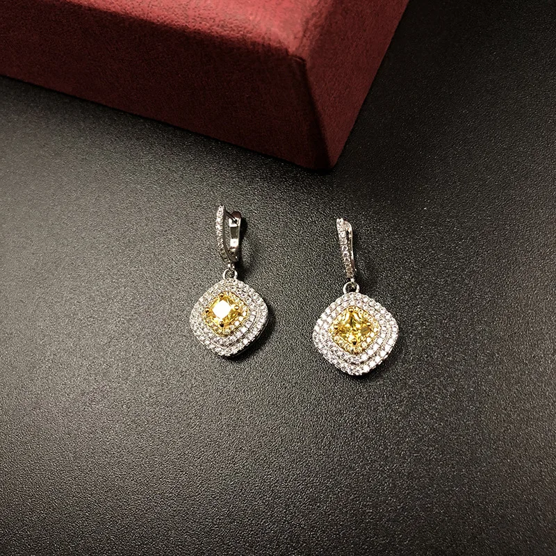 

Beautiful Sunshine Yellow AAA Cubic Zirconia Women Girls Jewelry 925 Sterling Silver Color Stud Earrings HERE0058