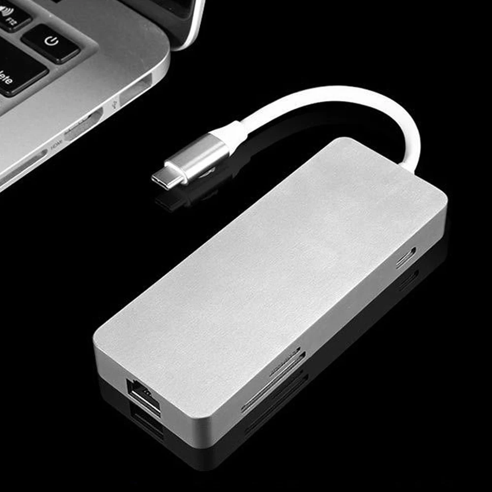 Новая многофункциональная док станция 7 в 1 для Macbook картридер Type C на HDMI + LAN USB3.0 USB2.0