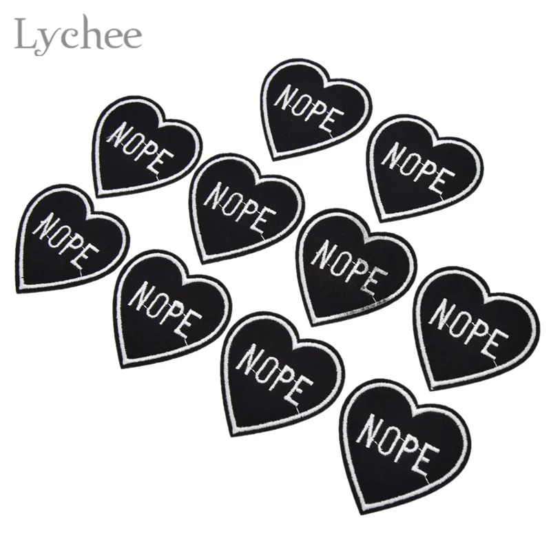 Lychee Life 10 шт. черные нашивки в виде сердца с вышивкой, железные нашивки для одежды, DIY сумка для одежды, аппликация для шитья, рукоделие