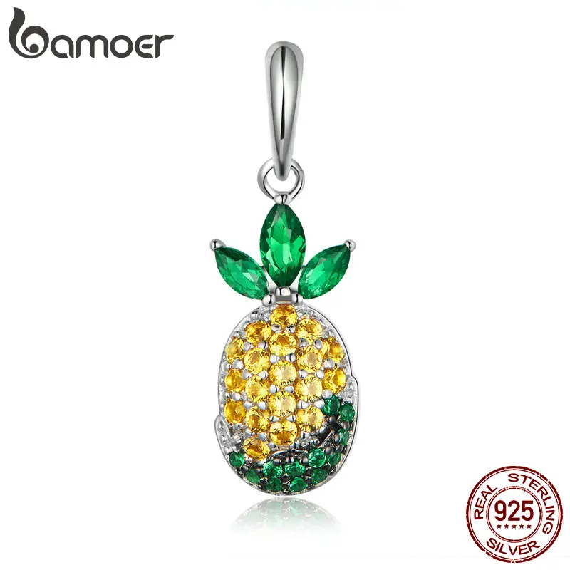 BAMOER, натуральная 925 пробы, серебро, лето, ананас, кубические циркониевые амулеты, подходят для женщин, цепочка, изготовление ювелирных ожерелий SCC1076