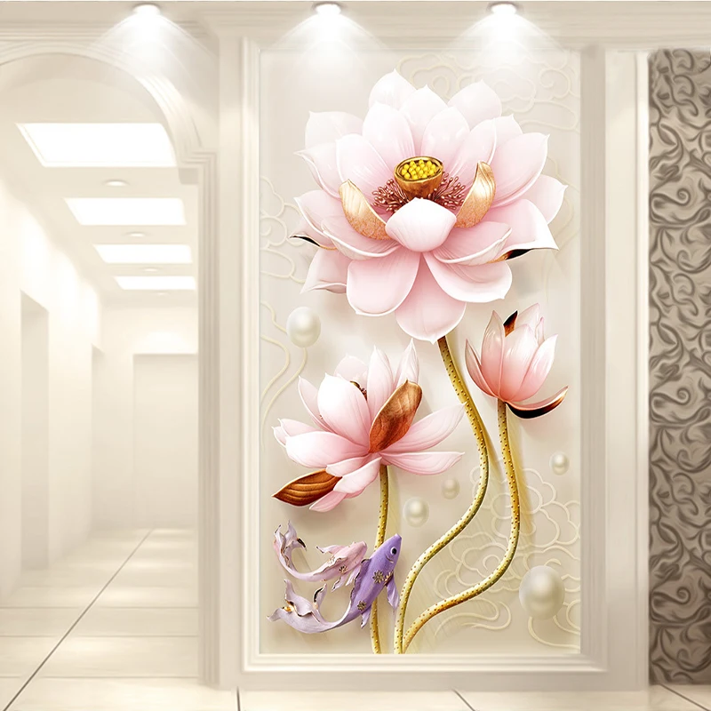 Пользовательские 3d фото обои китайский Стиль 3D lotus милосердия нетканые гостиная Вход Декор росписи роспись стен обои цветок