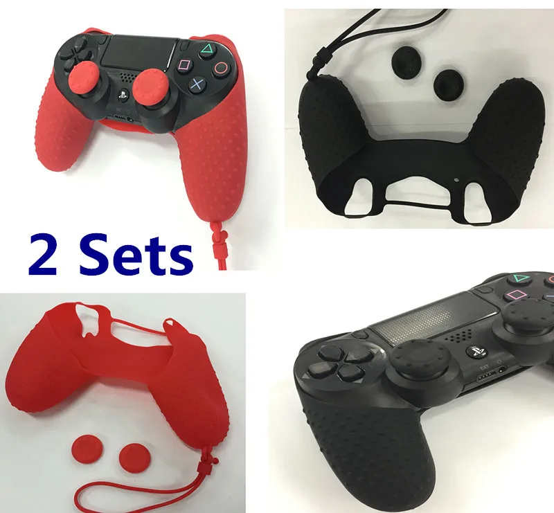 

2 anti-skid Silicone Guards Skin Case Shell+4 Thumb Sticks Grips Cap Cover For Sony Playstation 4 PS4 Controller PS4 Pro Slim