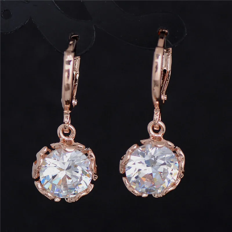 H:HYDE Fashion New Women/Girl's Gold Color White CZ Stone Dangle Earrings Gift Jewelry boucle d'oreille femme | Украшения и
