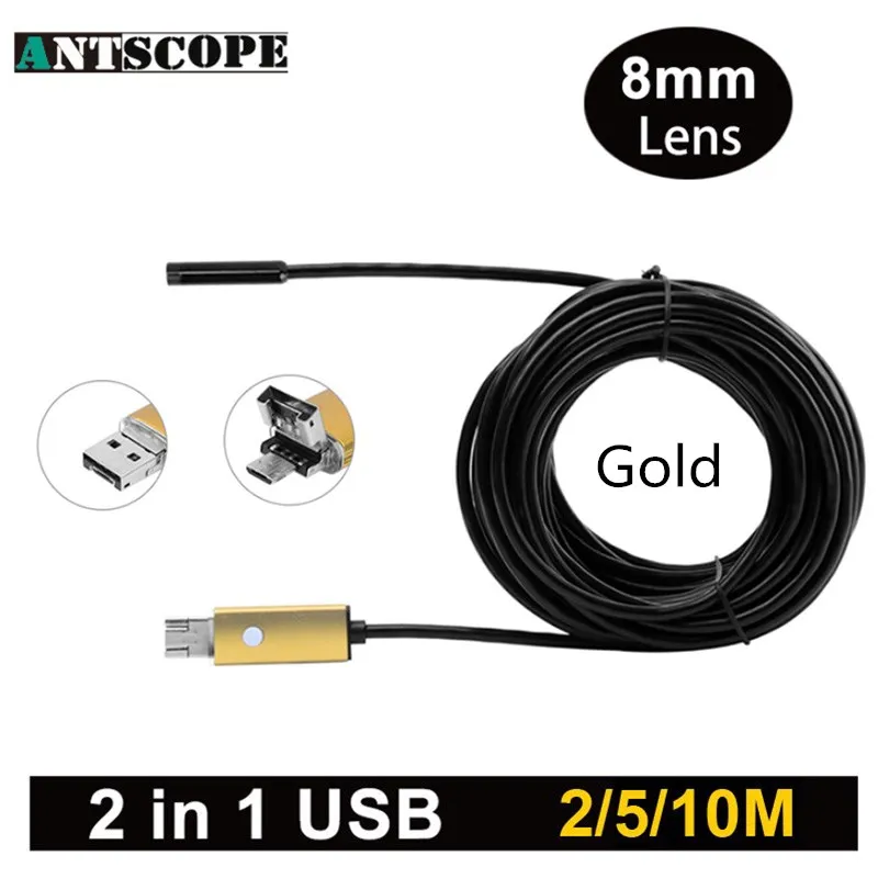 Antscope 2 в 1 USB Android эндоскоп камера м/5 м/10 м ПК и 8 мм телефоны бороскоп змея трубка