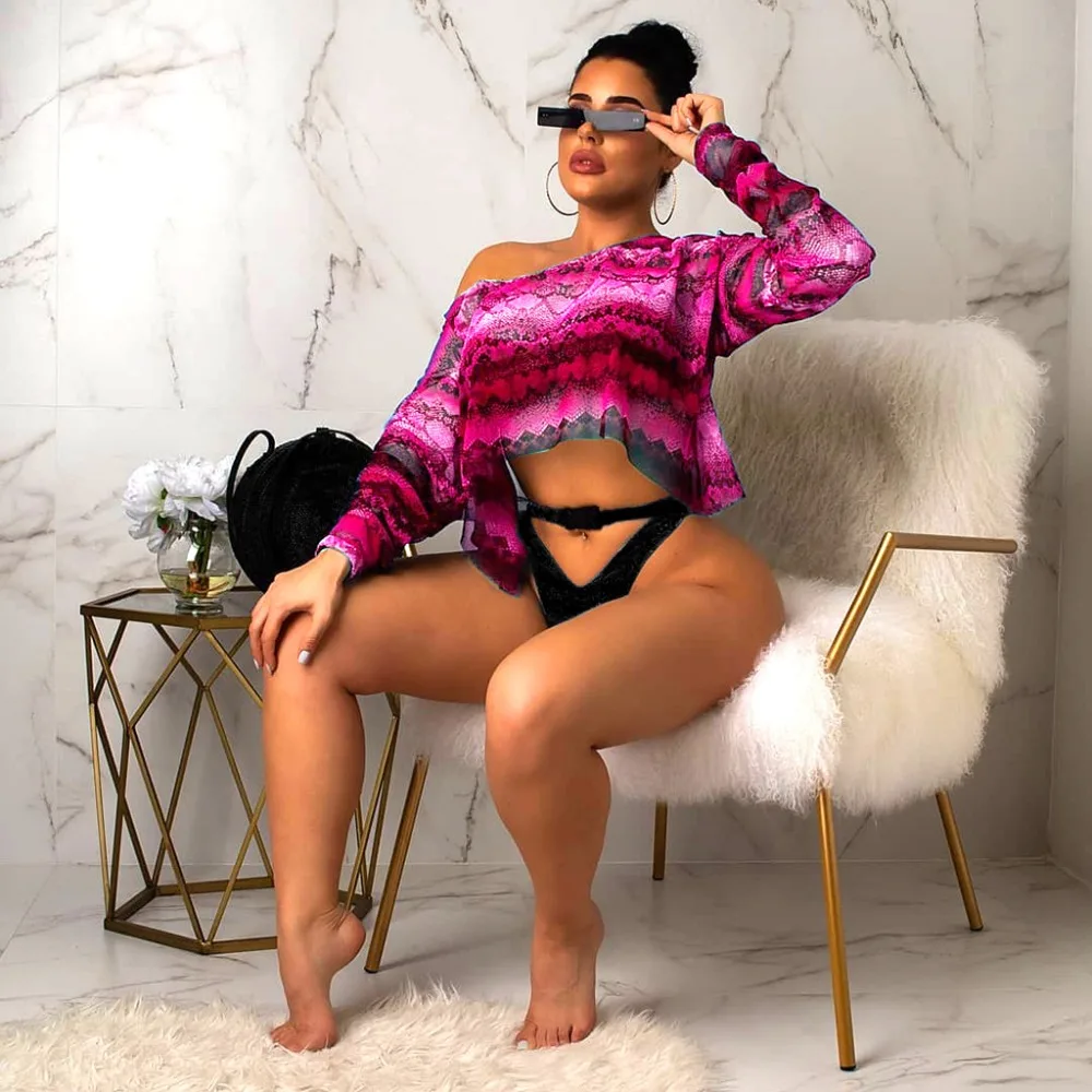 

Explosive snake silk mesh print top, T-shirt Nightclub Beach