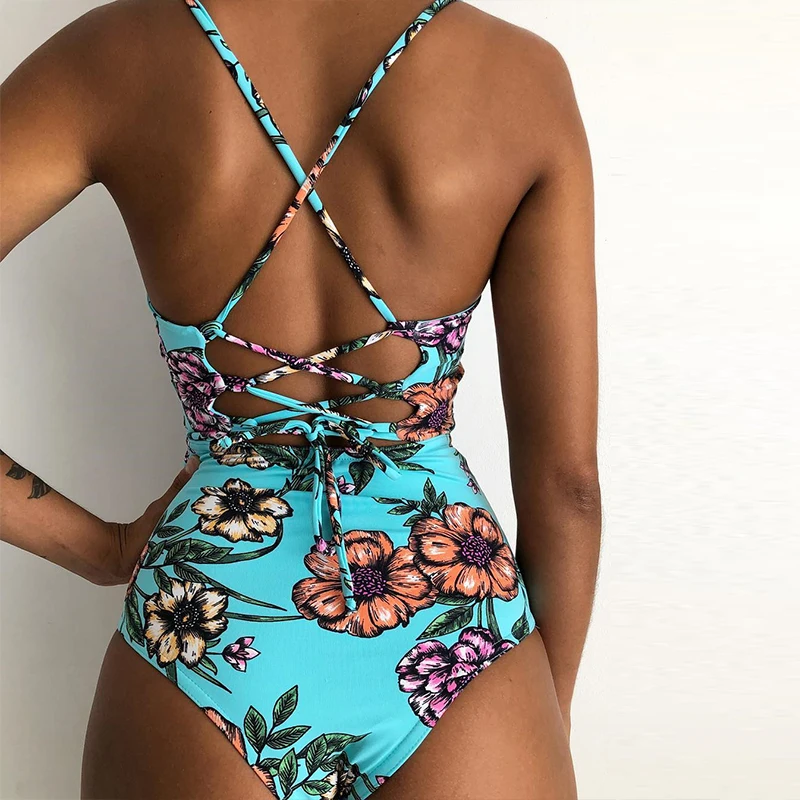 Bikinx полый большой купальник Женские Боди бикини с цветочным принтом 2019 mujer
