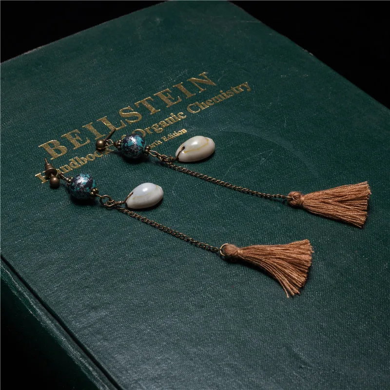 Женские богемные серьги с кисточками длинные античные винтажные этнические