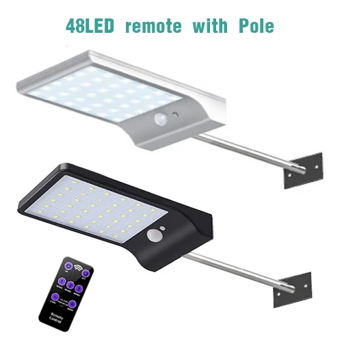 48LED remote with Po Светильник на солнечной батарее для наружного сада, светодиодный светильник на солнечной батарее, настенный светильник, PIR датчик движения, водонепроницаемый, IP65, декоративный - Испускаемый цвет: 48LED remote with Po