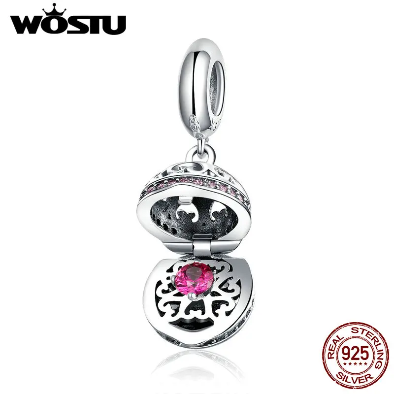 WOSTU, новая коллекция, 925 пробы, серебро, коробка желаний, сердце, CZ, болтаются, талисманы, подходят для браслета и ожерелья, подвеска, ювелирные изделия CQC990