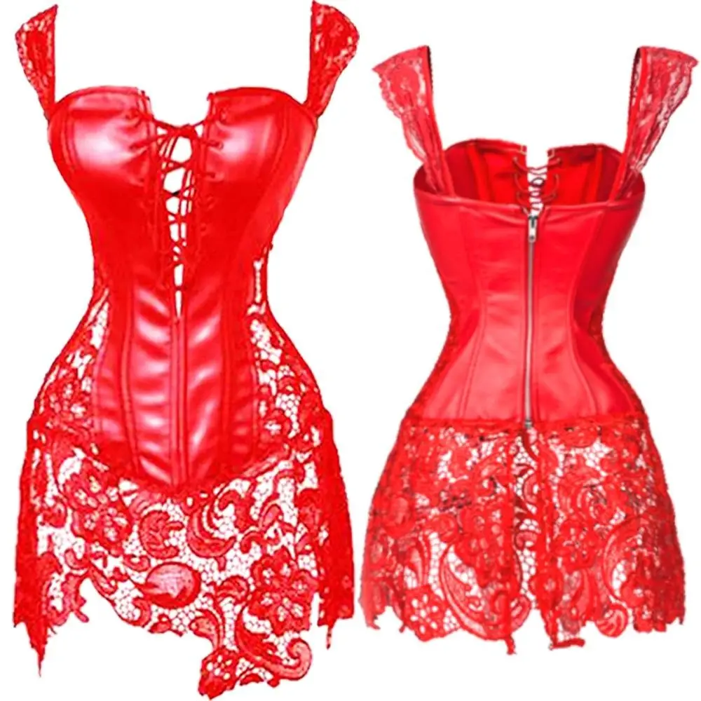 Сексуальное женское черное нижнее белье из искусственной кожи и кружева корсет в