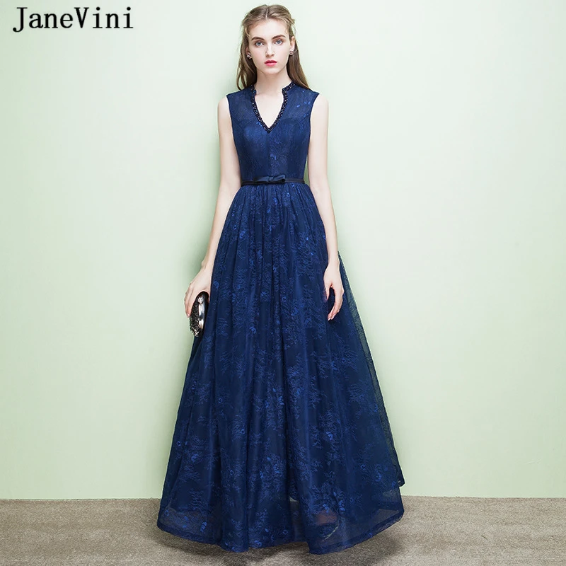 Винтажное темно-синее платье подружки невесты с V-образным вырезом и открытой