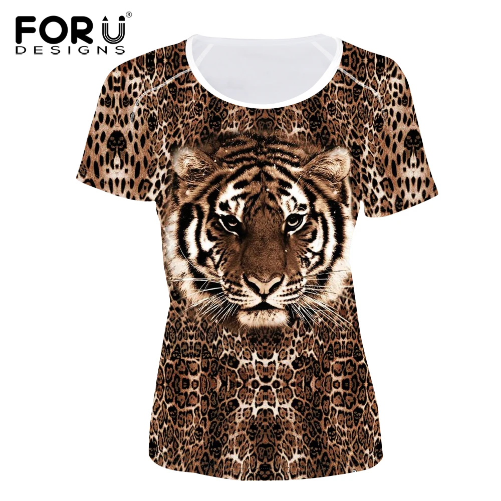 Новинка женская футболка FORUDESIGNS с принтом тигра летняя дышащая коротким рукавом