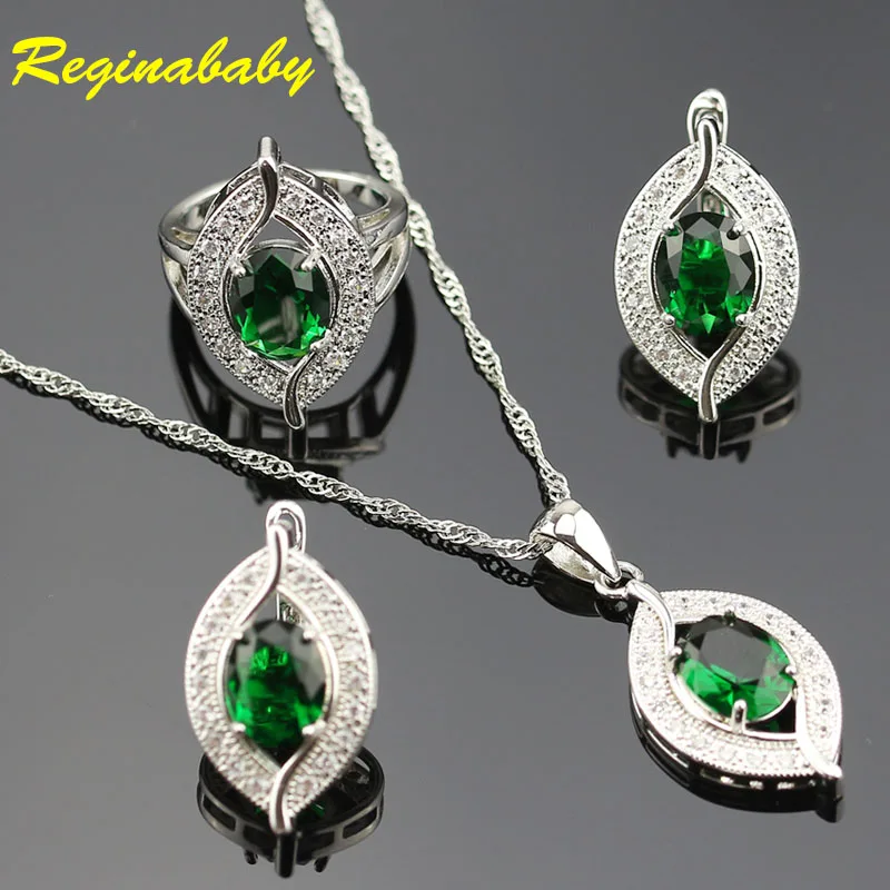 925 логотип Стильный Зеленый создания Изумрудный комплект ювелирных изделий для