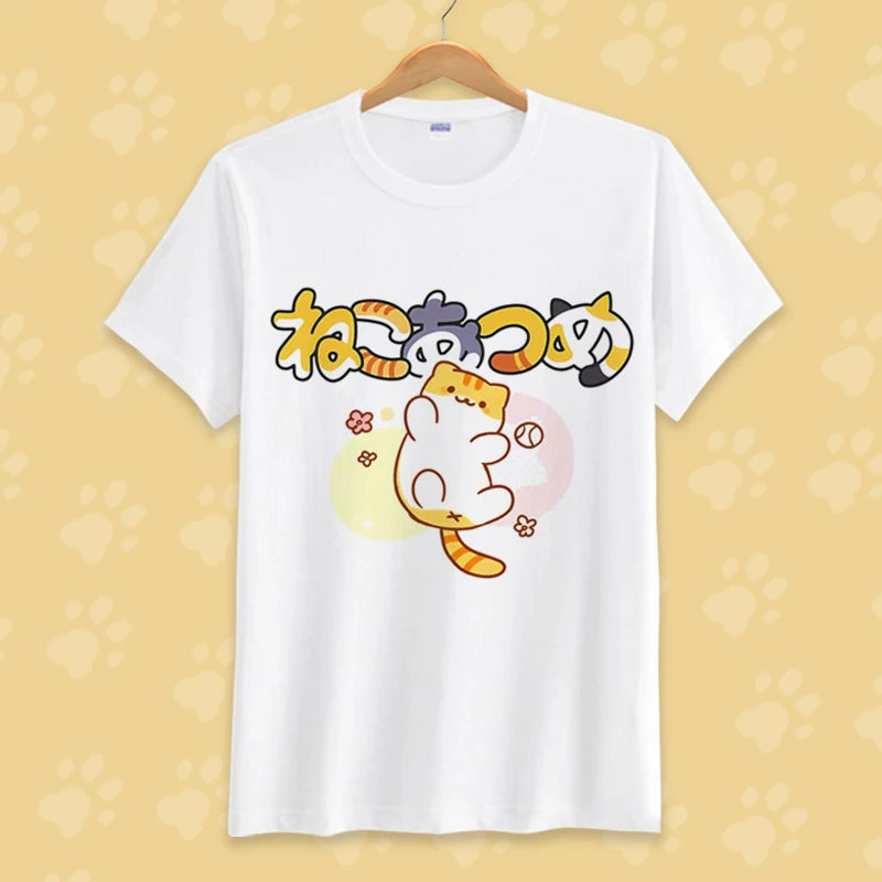 Новый милый Неко Atsume Косплей Футболка аниме футболка мужская женская летняя с