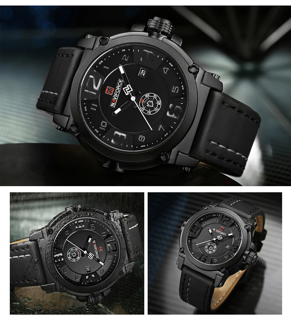 NAVIFORCE 9099 мужские часы Топ бренд класса люкс спортивные кварцевые часы с кожаным ремешком Мужские Водонепроницаемые наручные часы Relogio Masculino