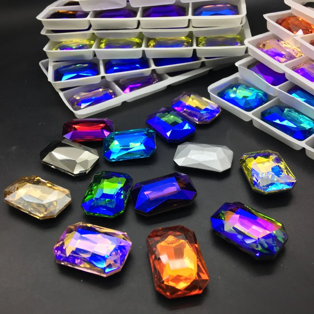 Камни для одежды из стекла прямоугольные с заостренным носком 18x27 мм|Стразы| |