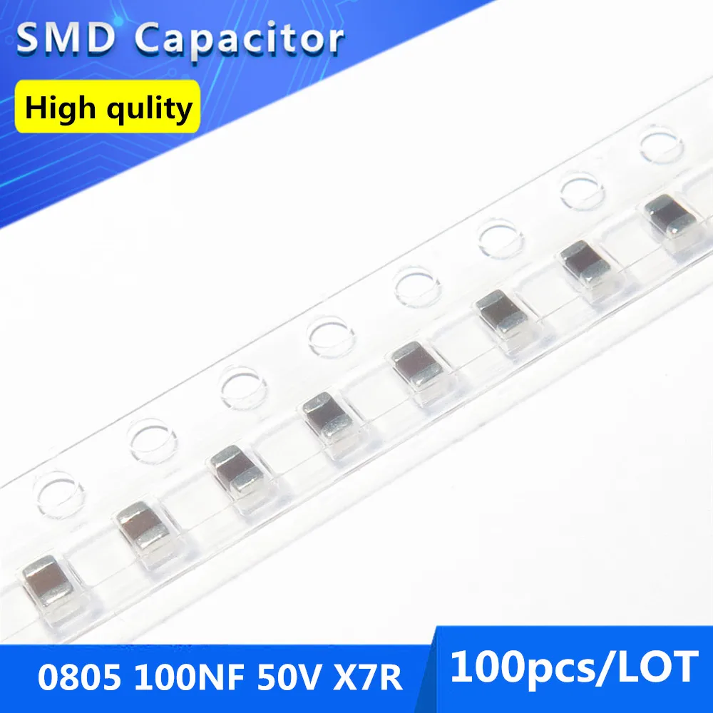 

100pcs SMD Thick Film Chip Multilayer Ceramic Capacitor 0805 100NF 0.1UF 50V X7R 10%