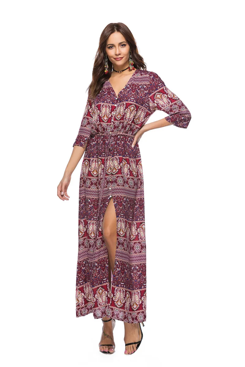 Boho длинное пляжное платье, летнее женское платье-туника на пуговицах, платье с разрезом спереди, купальный костюм, накидка, купальник, юбка, халат De Plage A52