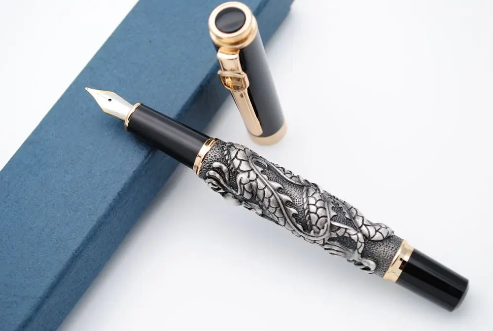 JINHAO античная серебряная китайская перьевая ручка счастливый дракон рельеф