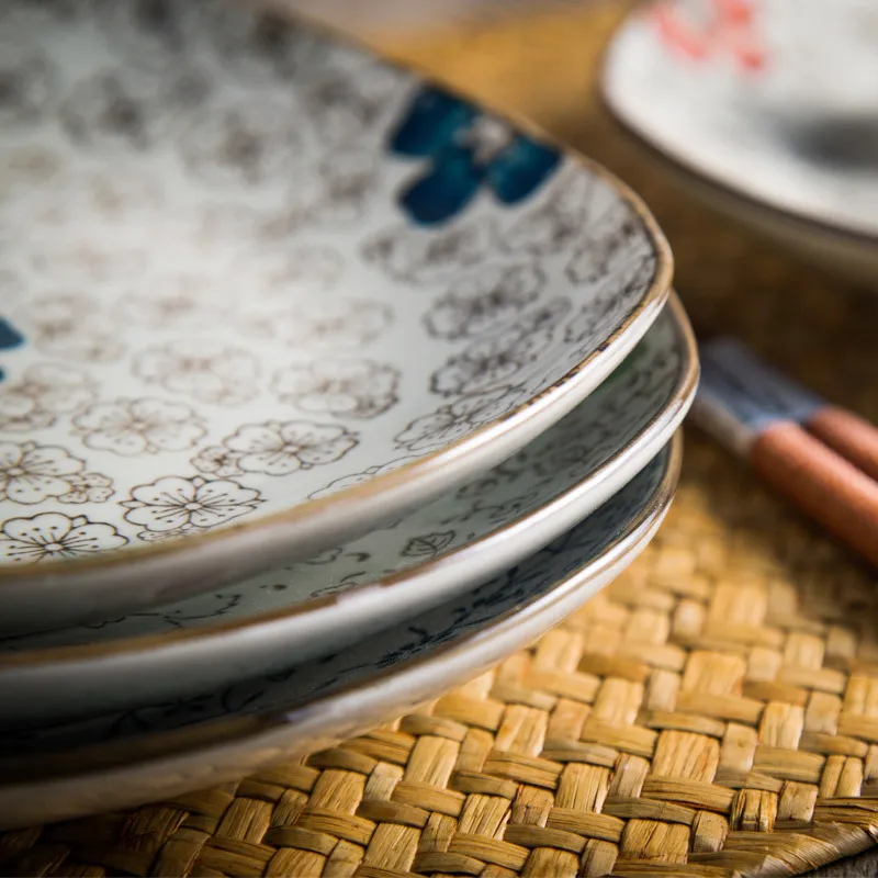 Кухонная утварь в японском стиле цветная керамическая плоская тарелка круглая