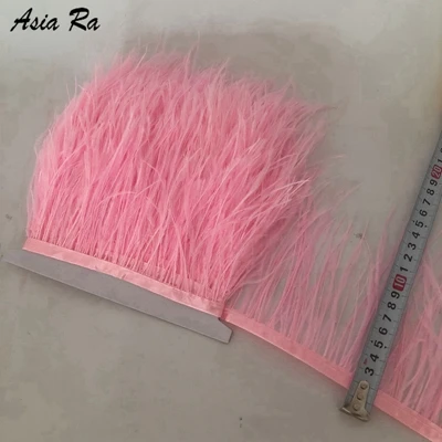 pink 10 метров бежевого цвета Высота 4-" лента для одежды со страусиными перьями Страусиная пером на атласном заголовке 31 цвет можно выбрать - Цвет: pink