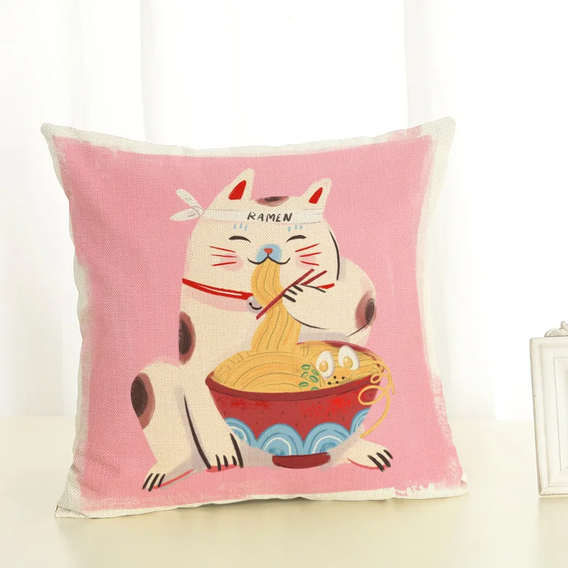 Женская льняная наволочка с рисунком смешного кота декоративная для
