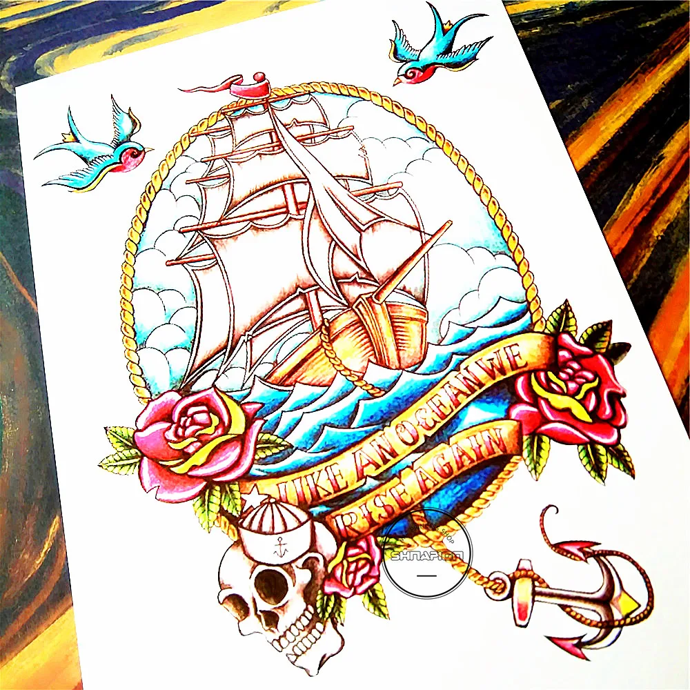 SHNAPIGN Phantom пиратский корабль временная татуировка боди арт флэш тату стикер 12*20 см
